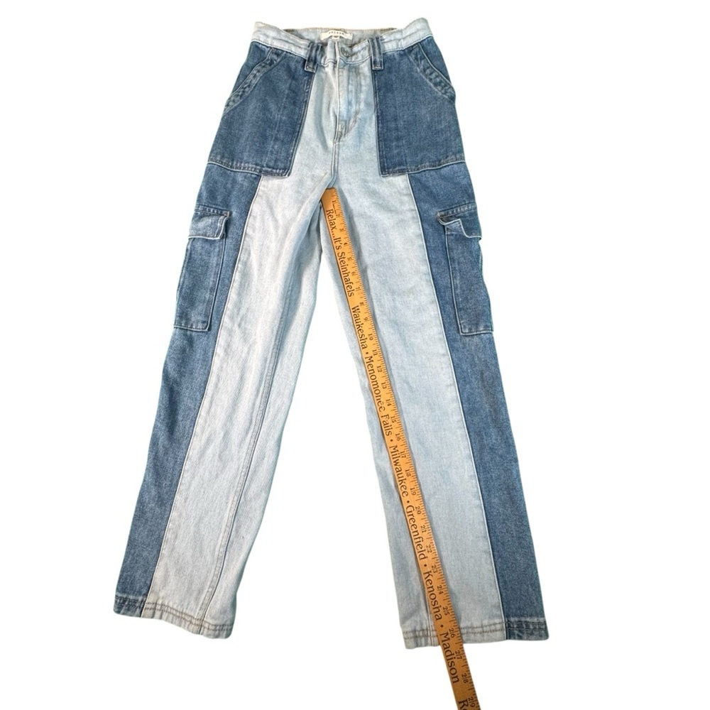 PacSun Cargo Jeans Womens Size 26 Two Tone Denim Wide Leg Y2K Utility Pants - Picture 4 of 11